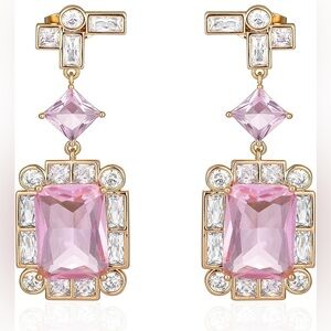 Pink Gemstone Layered Dangle 18K Gold Plated Earrings (16)
